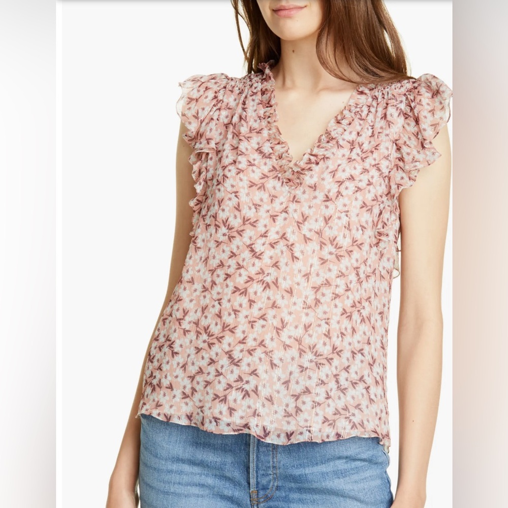 Rebeca Taylor - Lucia Metallic Stripe Sleeveless Silk Chiffon Top
